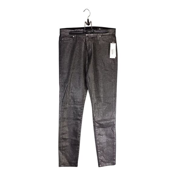 AG Adriano Goldschmied Farrah Skinny Ankle High Rise Gunmetal Black Sparkle 28 - Picture 1 of 7